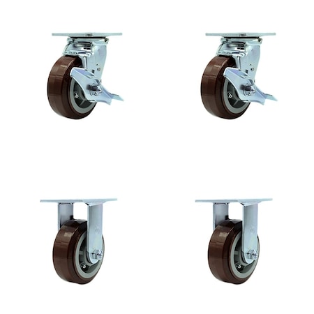 Service Caster Tool Box Caster Wheel Set 5'' Maroon Polyurethane Swivel Casters, 4PK TOOL-SCC-30CS520-PPUR-TLB-2-R-2